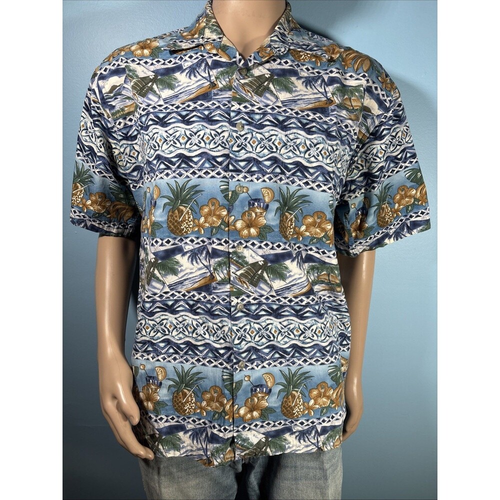 Pierre Cardin Men's Hawaiian Tropical Shirt (Size L) Button-Up, Beach Design